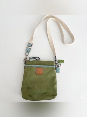 Vintage Coach Signature Nylon Swingpack Crossbody Lime Green Blue Y2K Charm Trio